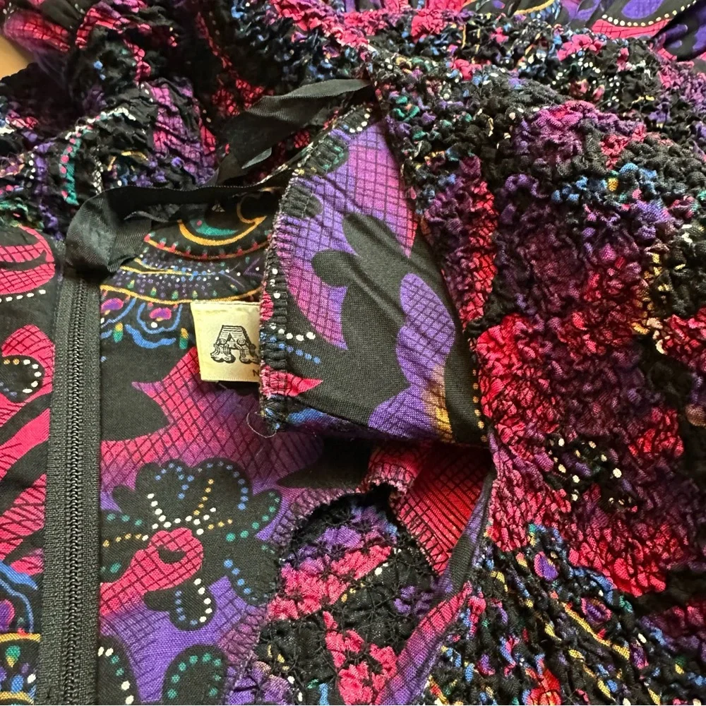 Vintage 1990s Paisley Drop Waist Midi Dress Purple Pink Bow Detail Boho - Picture 10 of 12